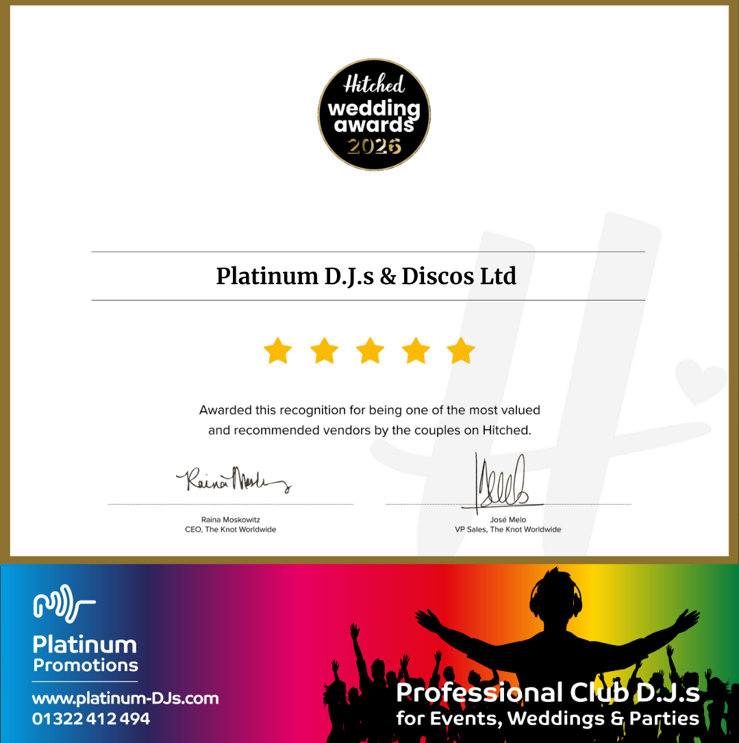 Hitched Wedding Awards Certificate for Wedding DJ Services 2026